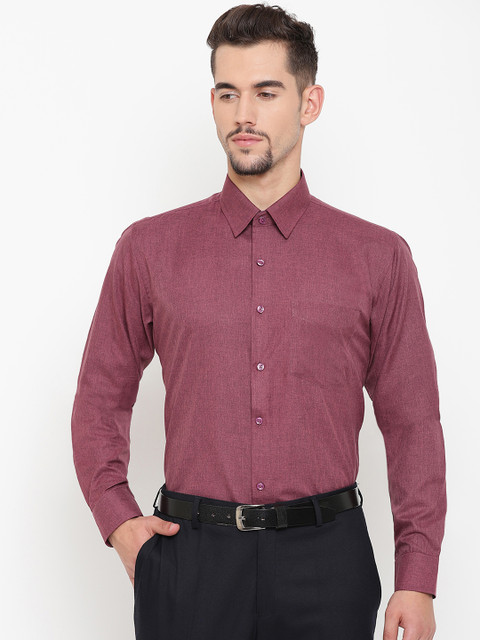 

English Navy Men Rust Slim Fit Solid Formal Shirt