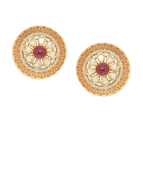 

Voylla Women Gold-Toned & White Brass-Plated Handcrafted Circular Studs