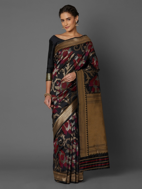 

Mitera Black & Brown Silk Blend Woven Design Banarasi Saree