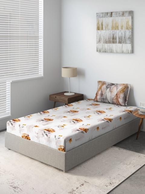 

DDecor Off-White & Beige Floral 140 TC Cotton 1 Single Bedsheet with 1 Pillow Covers
