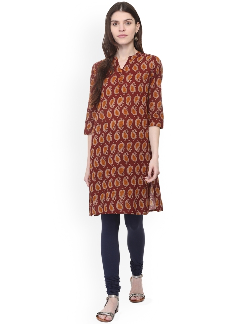 

People Women Maroon & Brown Printed Straight Kurta