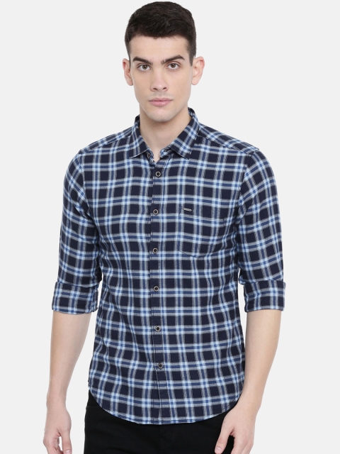 

IMYOUNG Men Blue Slim Fit Checked Casual Shirt