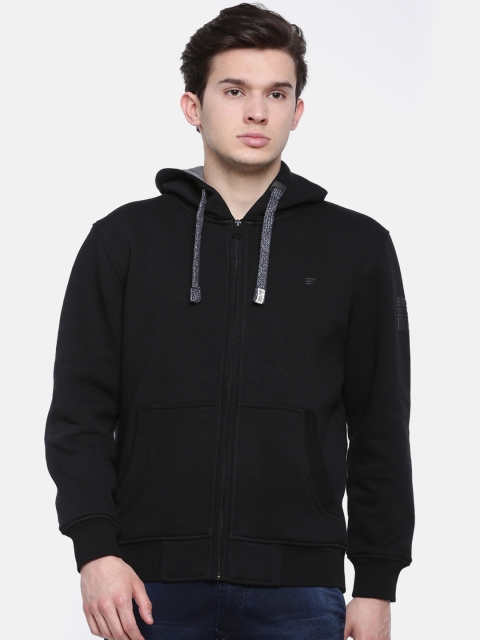 

t-base Men Black Solid Hooded Sweatshirt