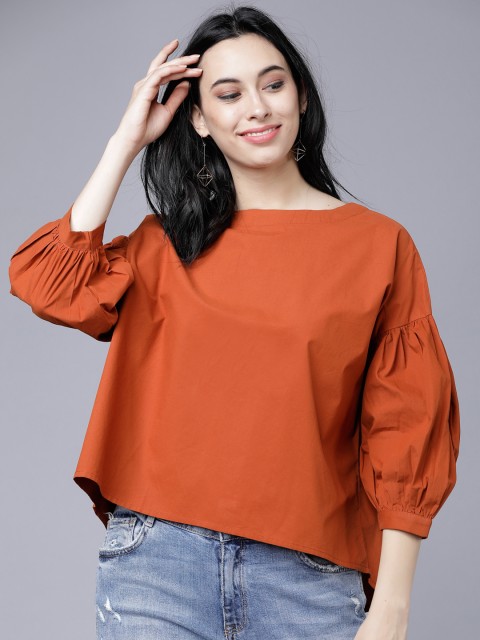

Tokyo Talkies Women Rust Solid Boxy Pure Cotton Top