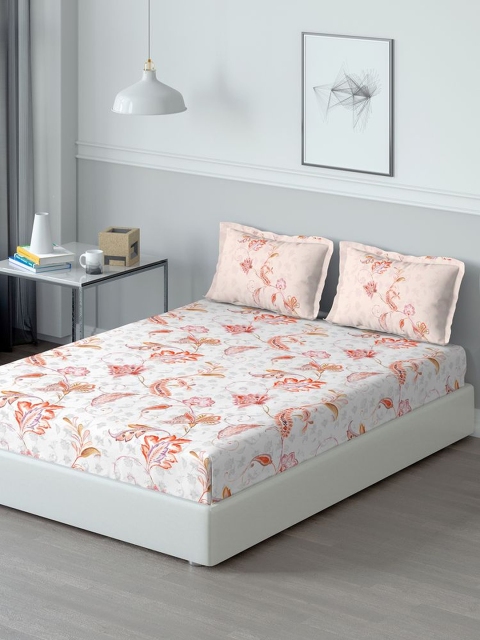 

DDecor White & Red Floral 140 TC Cotton 1 King Bedsheet with 2 Pillow Covers
