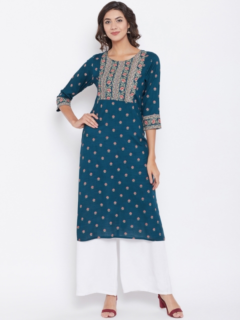 

Prakhya Women Blue Printed Straight Kurta