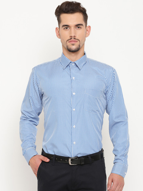

English Navy Men Blue & White Slim Fit Checked Formal Shirt