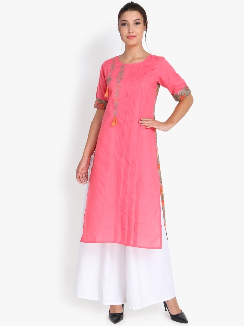 

rangeelo rajasthan Women Pink Embroidered Straight Kurta