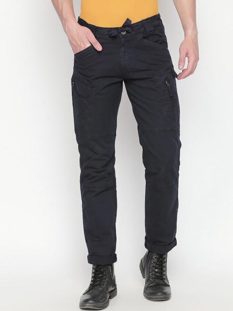 

beevee Men Navy Blue Regular Fit Solid Cargos