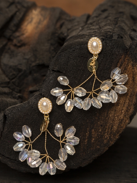 

SASSAFRAS Gold-Plated & White Contemporary HDrop Earrings
