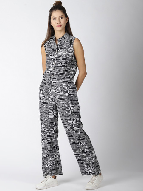 

Blue Saint Black & White Printed Basic Jumpsuit