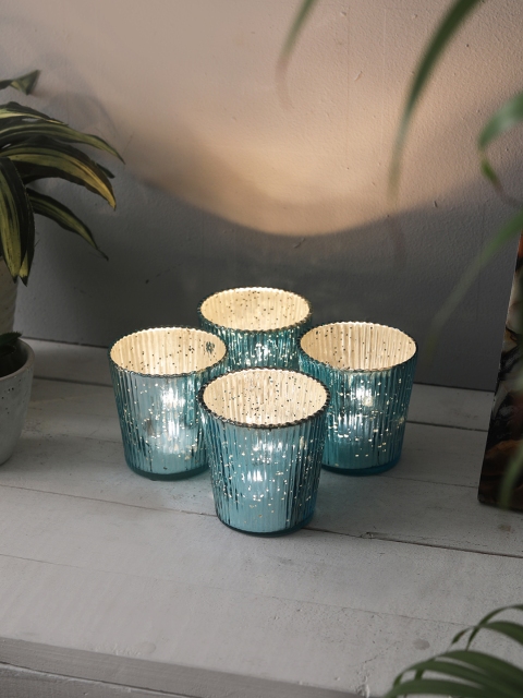 

HOME DECOR INDIA Set of 4 Votives With Tea Lights, Turquoise blue