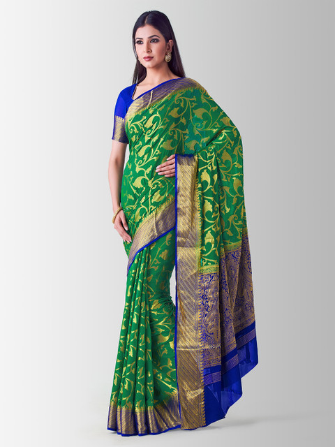 

MIMOSA Green & Blue Poly Chiffon Woven Design Kanjeevaram Saree