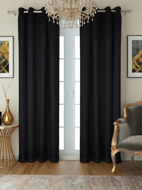 

SWAYAM Set of 2 Solid Black Out Long Door Curtains