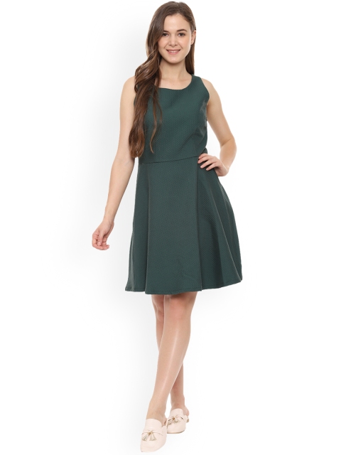 

Allen Solly Women Olive Green Self Design Fit and Flare Dress