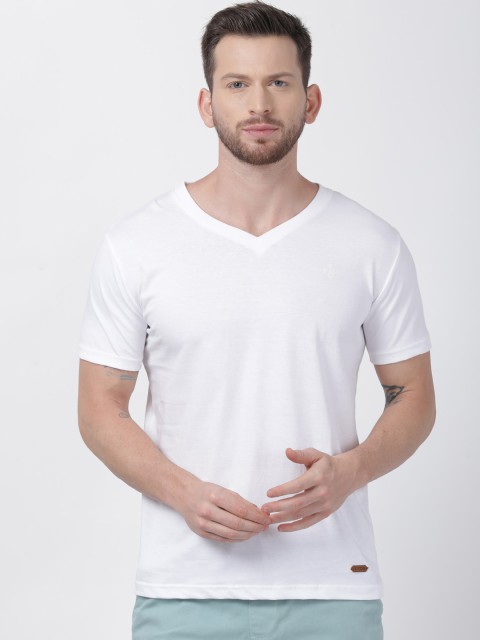 

T-Tog Men White Solid Round Neck T-shirt