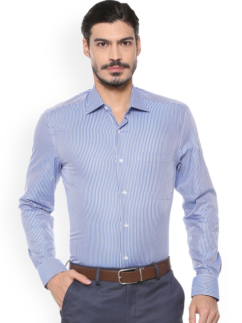Louis Philippe Men Blue & White Regular Fit Striped Formal Shirt