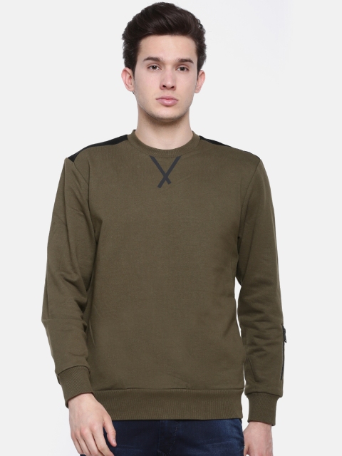 

t-base Men Olive Green Solid Sweatshirt