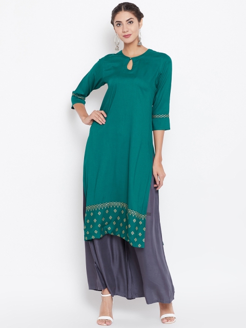 

Prakhya Women Green Printed Straight Kurta