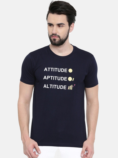 

Bushirt Men Navy Blue Printed Round Neck T-shirt