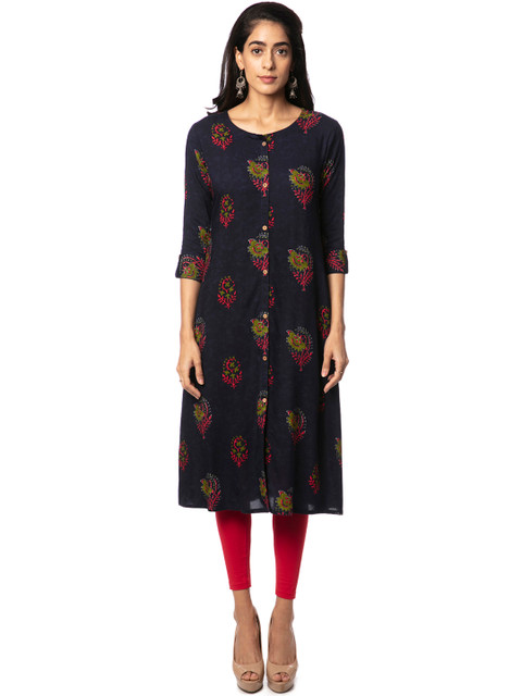 

Soch Women Blue Floral Printed A-Line Kurta