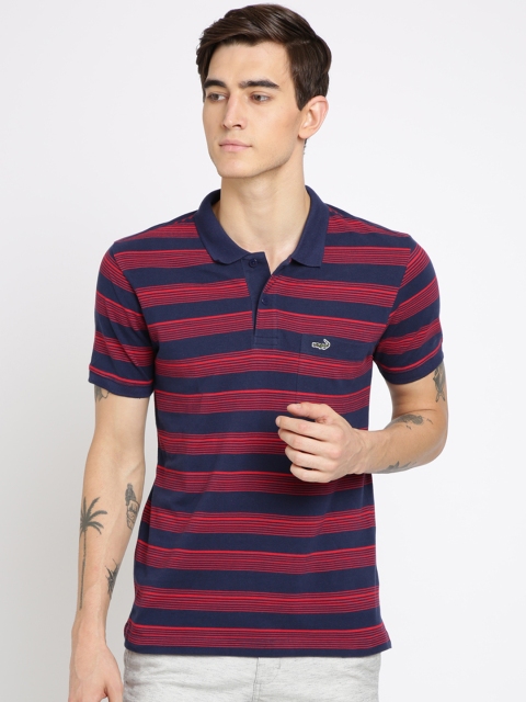 

Crocodile Men Navy Blue Striped Polo Collar T-shirt