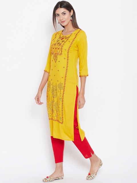 

Prakhya Women Yellow Embroidered Straight Kurta