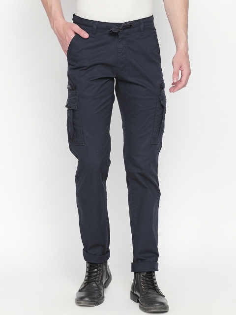 

beevee Men Navy Blue Regular Fit Solid Cargos