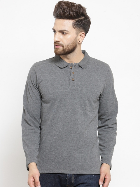 

Kalt Men Grey Solid Polo Collar T-shirt