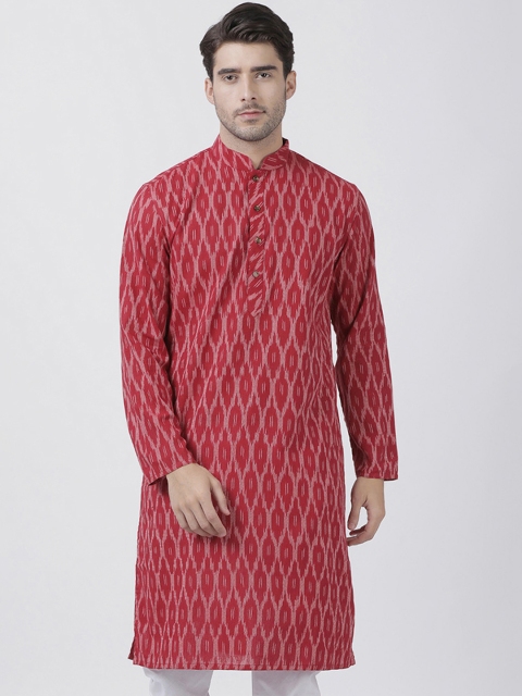 

VASTRAMAY Men Red Woven Design Straight Kurta