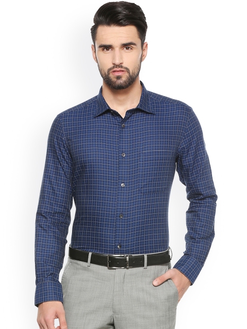 

Louis Philippe Men Navy Blue Regular Fit Checked Formal Shirt