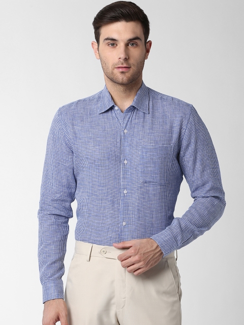 

Peter England Elite Men Blue Slim Fit Checked Linen Formal Shirt