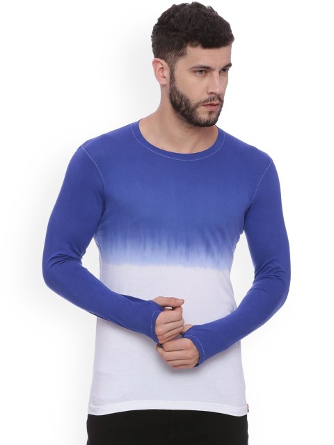 

Campus Sutra Men Blue & White Dyed Round Neck T-shirt