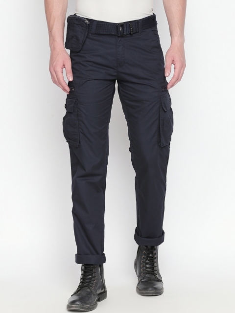 

beevee Men Navy Blue Regular Fit Solid Cargos