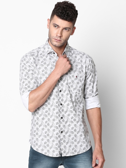

IDC Men White & Grey Slim Fit Printed Casual Shirt
