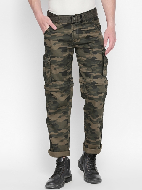 beevee Men Green & Beige Regular Fit Camouflage Printed Cargos