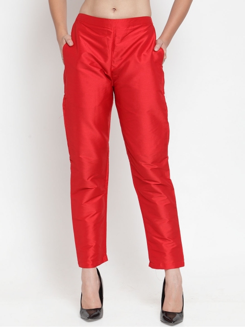 

Just Wow Women Red Regular Fit Solid Cigarette Trousers