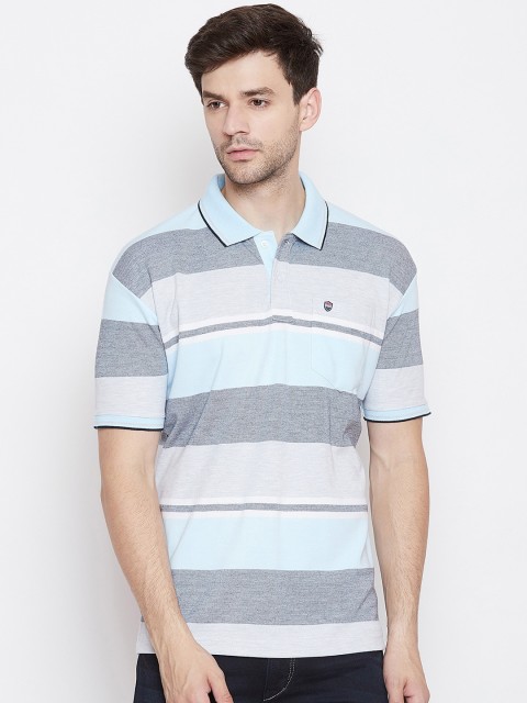 

Duke Men Blue & Grey Striped Polo Collar T-shirt