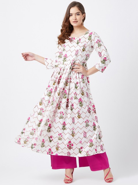 

Tissu Women White Printed Kurti with Palazzos