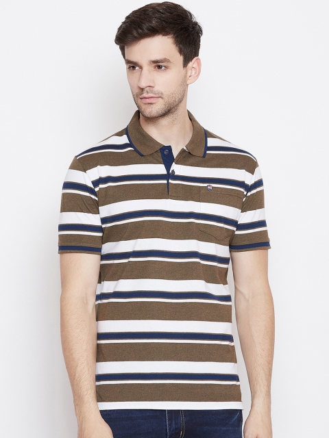 

Duke Men Brown & White Striped Polo Collar T-shirt