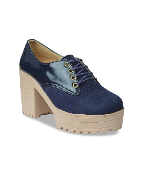 

VALIOSAA Women Blue Solid Heeled Boots, Navy blue