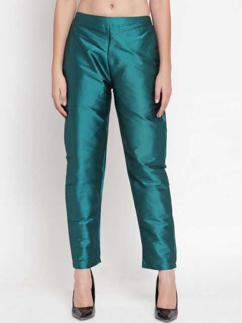 

Just Wow Women Green Original Regular Fit Solid Cigarette Trousers