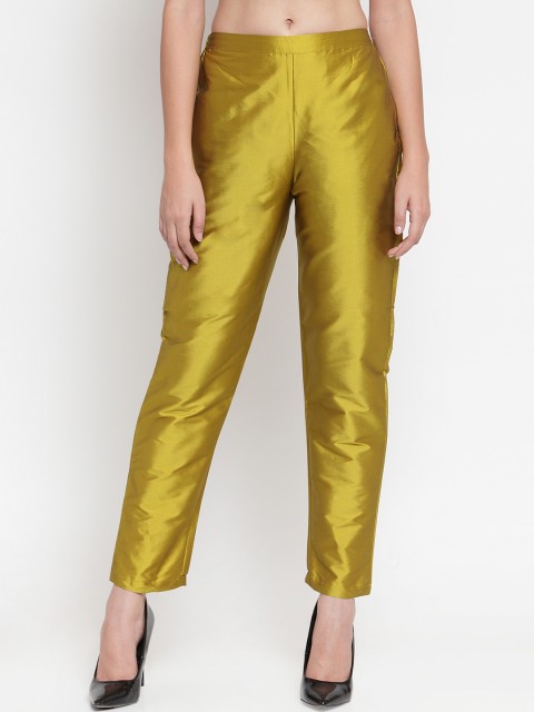 

Just Wow Women Mustard Yellow Regular Fit Solid Cigarette Trousers