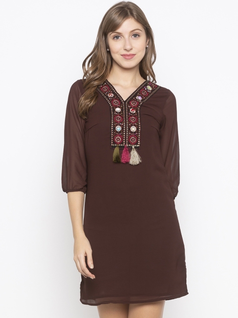 

Iti Women Brown Embroidered Sheath Dress