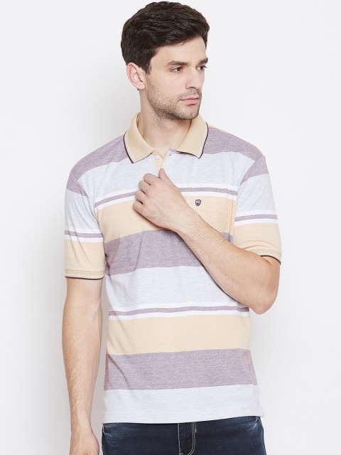 

Duke Men Yellow & Grey Striped Polo Collar T-shirt