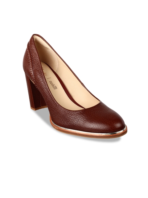 

Clarks Women Tan Brown Solid Leather Pumps