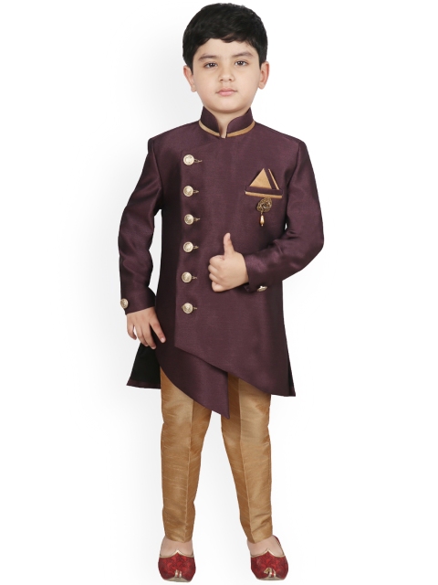 

SG YUVRAJ Boys Burgundy & Brown Sherwani Set