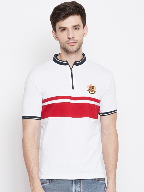 

Duke Men White & Red Striped High Neck T-shirt