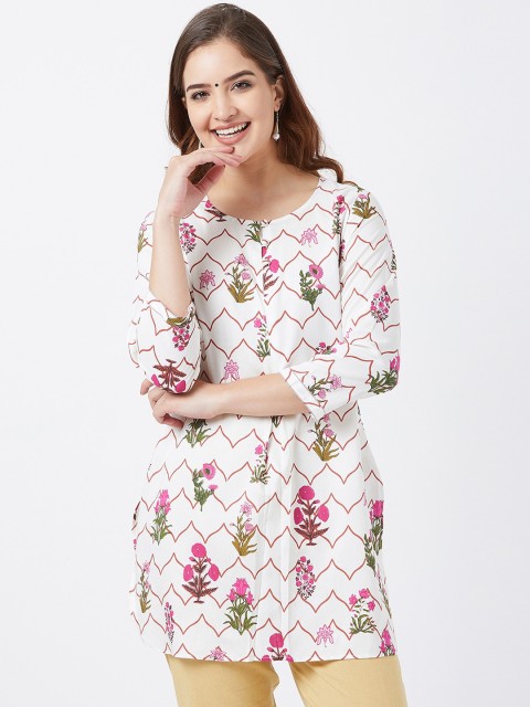 

Tissu Women White & Pink Printed Kurti