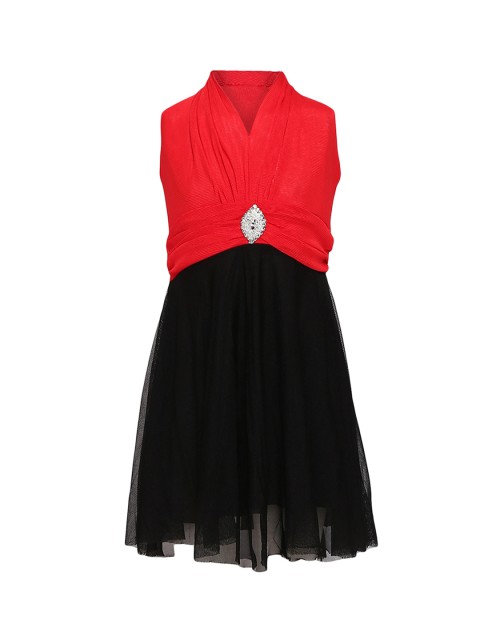 

Aarika Girls Red & Black Colourblocked Fit and Flare Dress